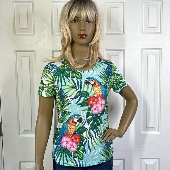 Chico’s Tropical Print Short Sleeve Tee XS - Picture 1 of 5